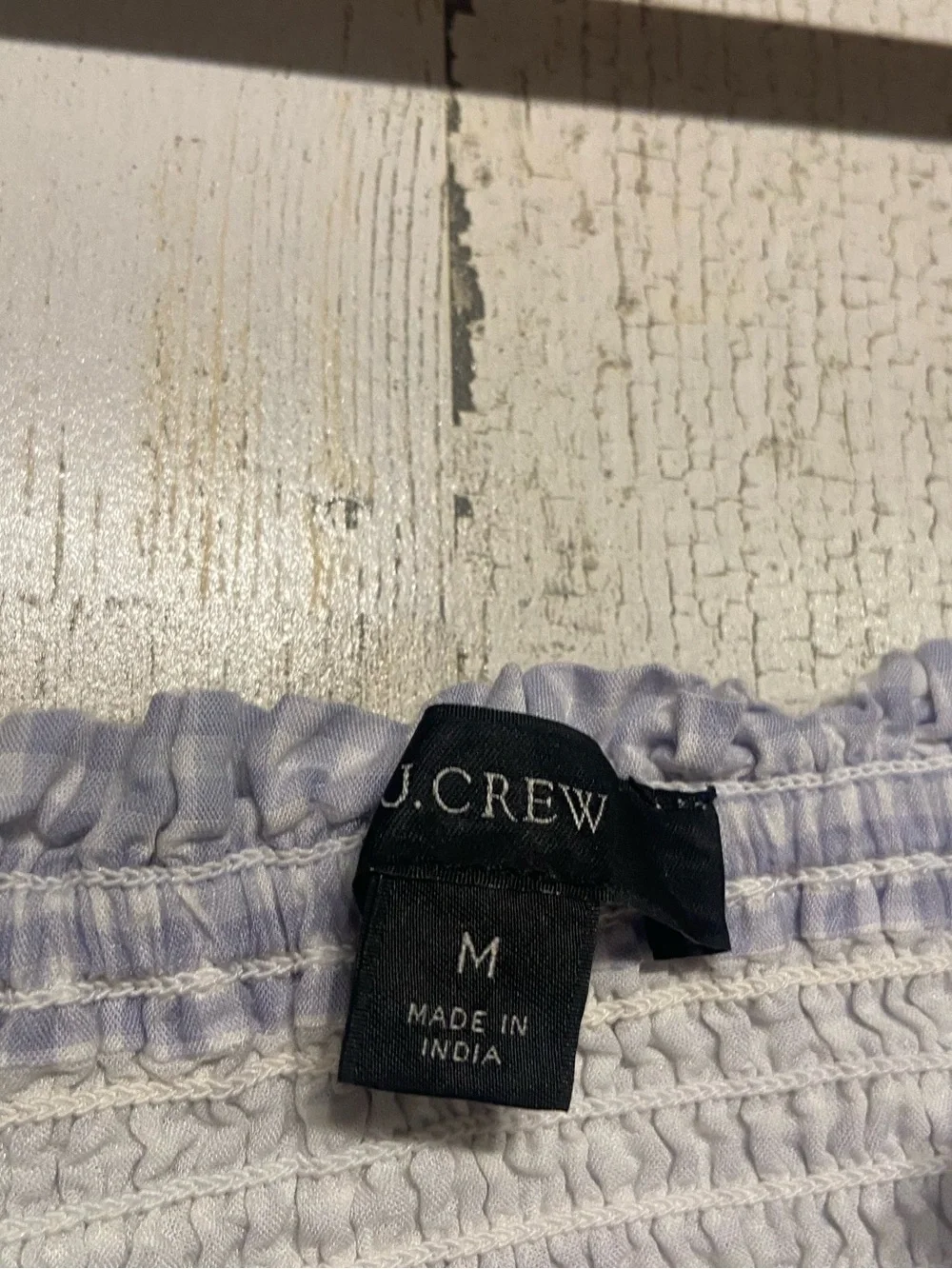 J.Crew Squareneck Smocked Purple Gingham Cotton Puff Sleeve Blouse Medium